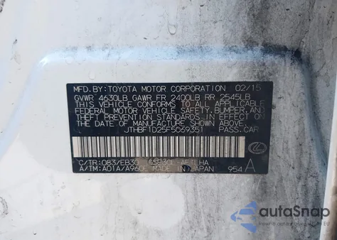 2015 Lexus Is 250 z USA, uszkodzony, nr VIN JTHBF1D25F5069351